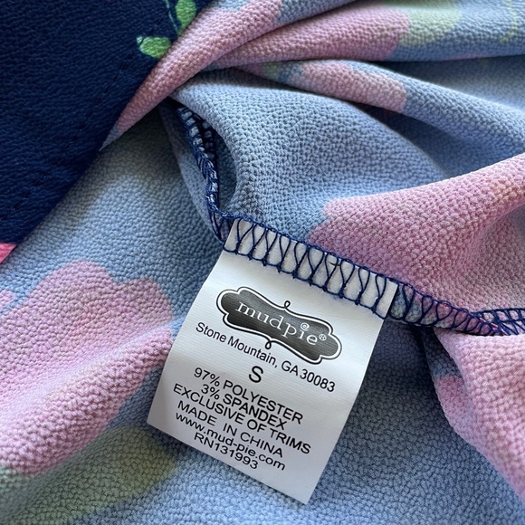 Mud Pie Rose Flower High-Neck Sleeveless Top Size Small, Navy Blue Tassels - Picture 9 of 9